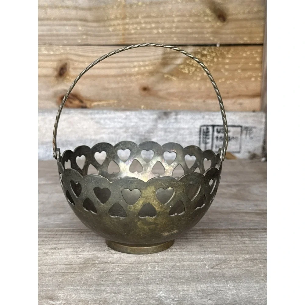 Vintage Brass Bowl with Heart Cutouts 3